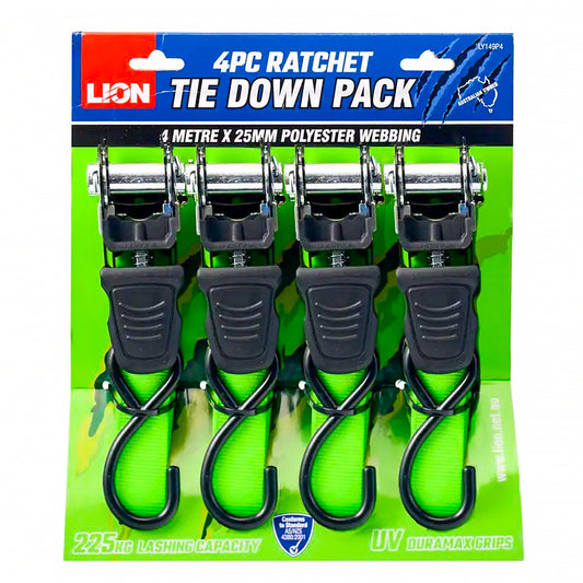 Ratchet Tie Down Heavy Duty 4x25MM 4PC 4M PRO Trailer Truck Commercial Straps