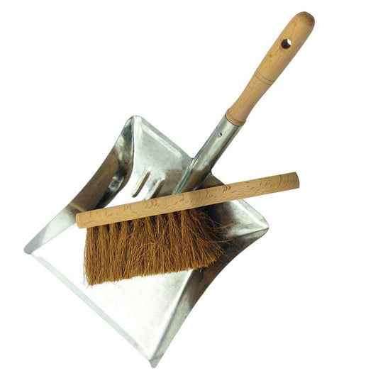 Fireplace Brush and Pan Metal Dustpan Fire Heat Resistant Natural Coco Brush