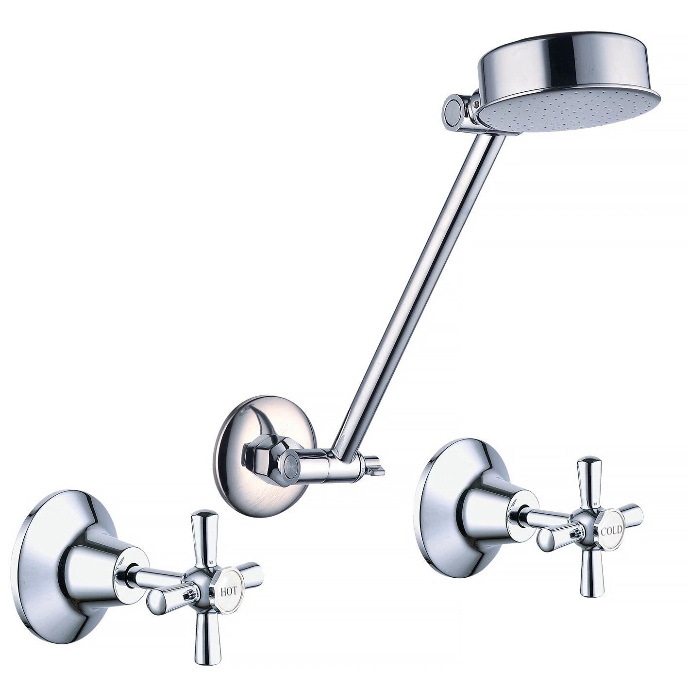 Shower Head & Arm Kit with Hot Cold Handles Chrome EZYFIT Hi-Low All Directional