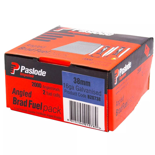 Paslode Genuine Impulse Trimmaster 38mm 2000 16 Gauge Angled Nails & 2x Gas