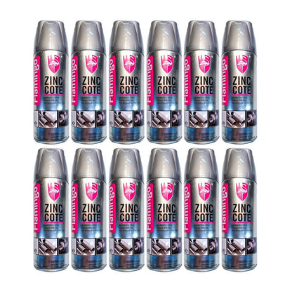 12x Spray Paint Zinc Coat 450ml Cold Gal Silver Rust Stop Aero Flamingo