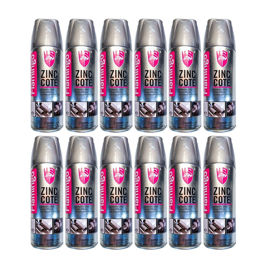 12x Spray Paint Zinc Coat 450ml Cold Gal Silver Rust Stop Aero Flamingo