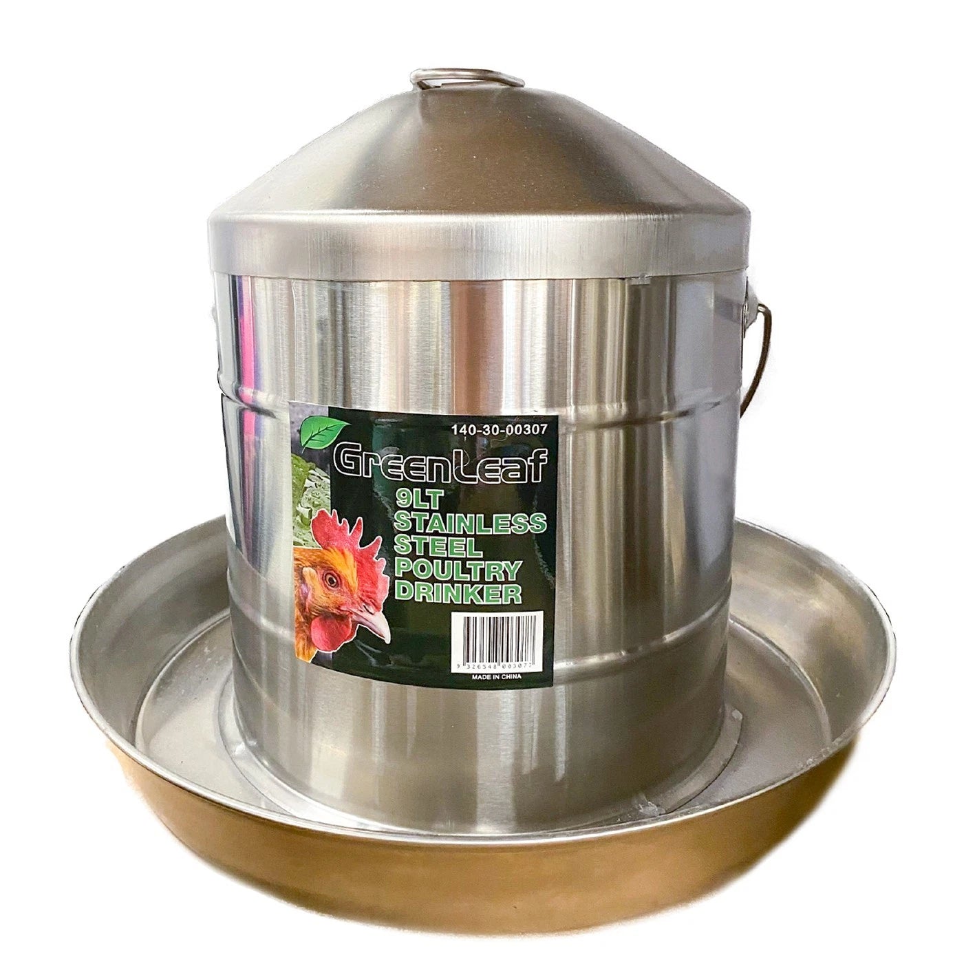Poultry Drinker Stainless Steel 9L Metal Hanging with Handle Greenleaf Chicken