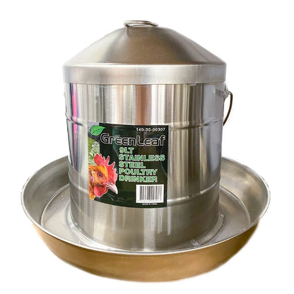 Poultry Drinker Stainless Steel 9L Metal Hanging with Handle Greenleaf Chicken