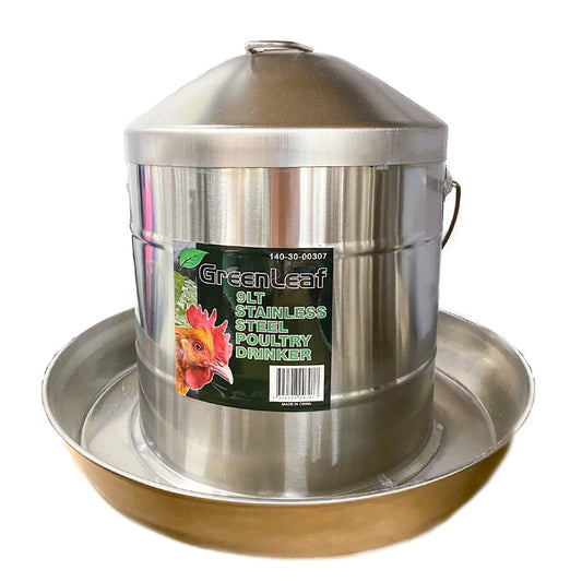 Poultry Drinker Stainless Steel 9L Metal Hanging with Handle Greenleaf Chicken