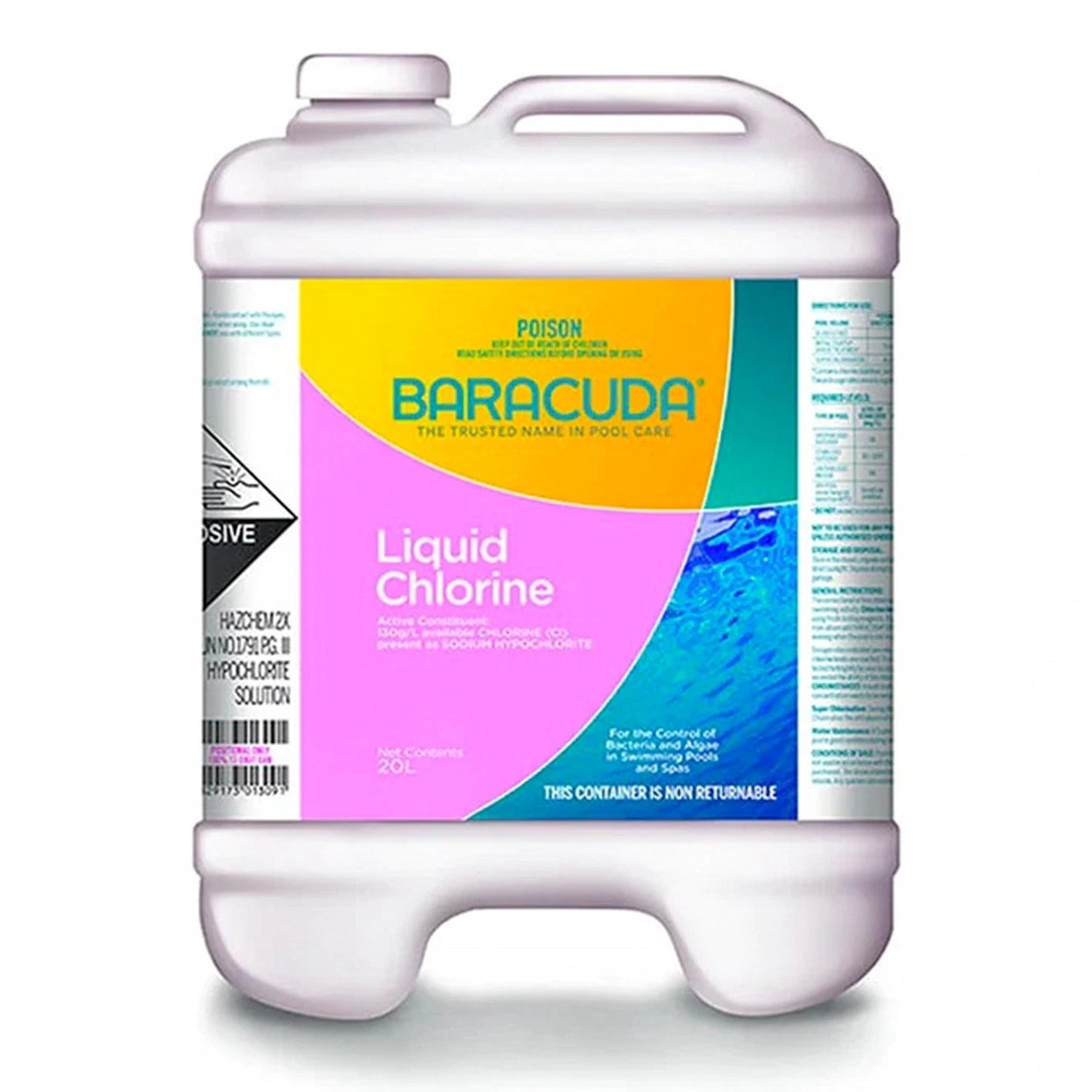 Pool Chlorine 20L Baracuda Strength Liquid Controls Algae Bacteria Sanitiser
