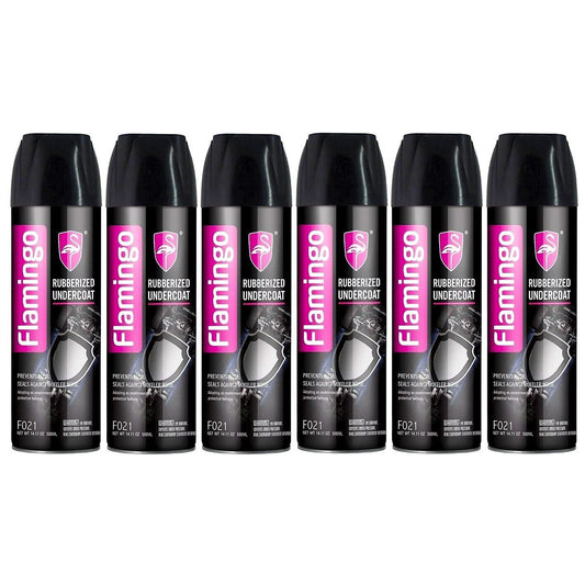 6x Rubberised Undercoat Spray 500ml Black Car Auto Boat Rust Stop Flamingo