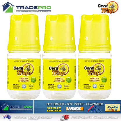 3x Fruit Fly Trap Cera Trap® 600ml Organic Fruitfly Catcher Natural Empty