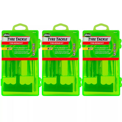 3x SLIME Bike Car Tyre Tire Puncture Repair Solution Kit 9pc with Gauge & Plugs