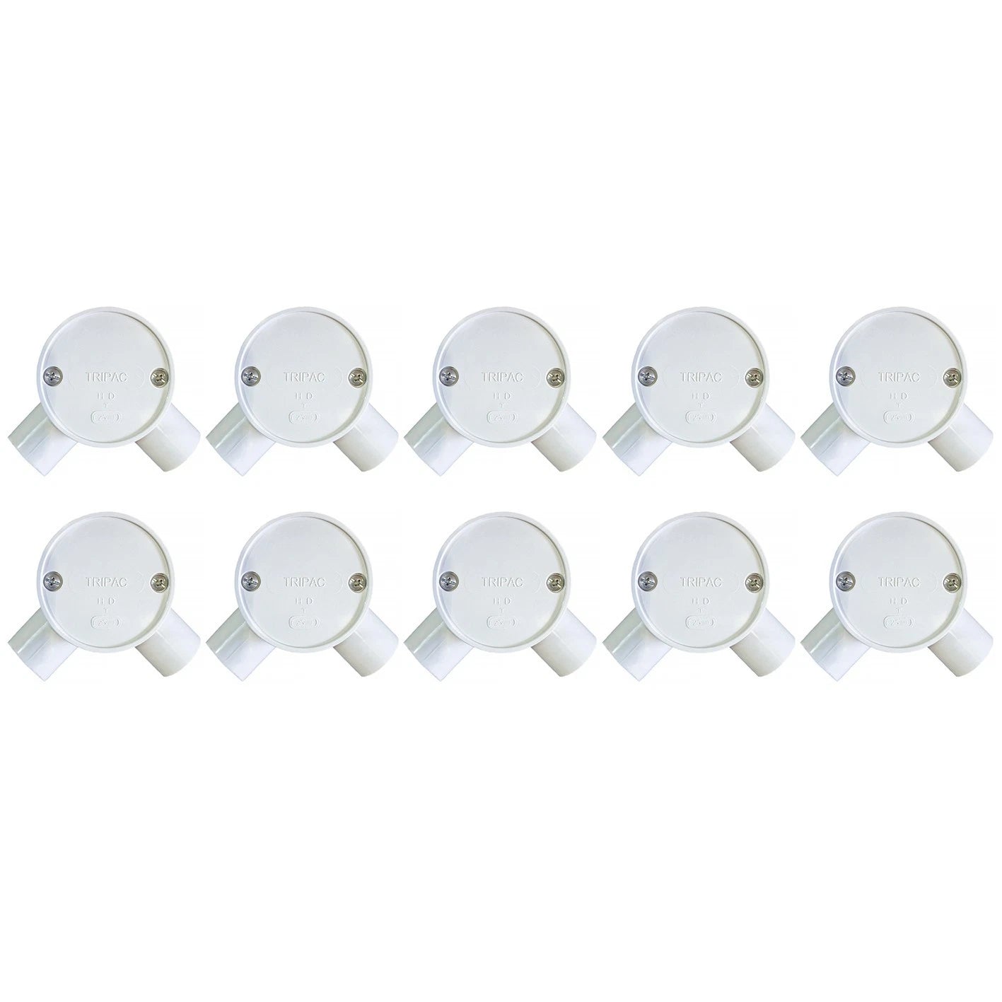 10x Junction Box 25mm Tripac 2 Way Electrical Conduit 90Deg Round Shallow PVC
