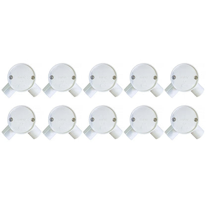 10x Junction Box 25mm Tripac 2 Way Electrical Conduit 90Deg Round Shallow PVC