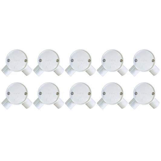 10x Junction Box 25mm Tripac 2 Way Electrical Conduit 90Deg Round Shallow PVC