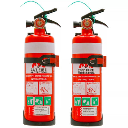 2x Quell Fire Extinguisher 247 Home Auto 1kg ABE with Bracket Powder Car Boat
