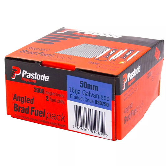 Paslode Genuine Impulse Trimmaster 50mm 2000 16 Gauge Angled Nails & 2x Gas