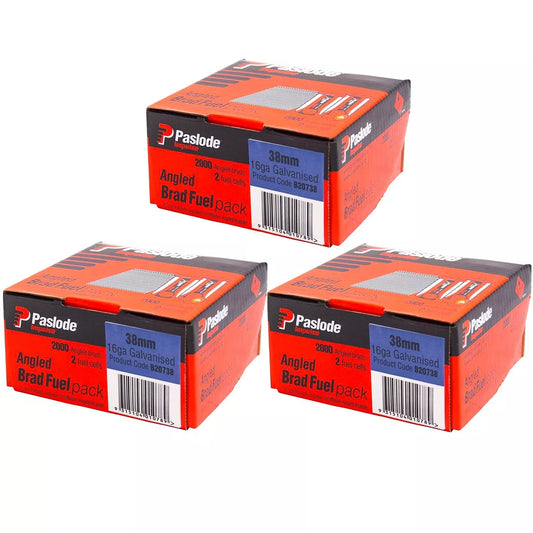 3x Paslode Genuine Impulse Trimmaster 38mm 2000 16 Gauge Angled Nails & 2x Gas