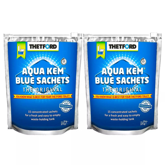 2x Thetford Aqua Kem Concentrated Toilet Sachets 15 Pack Blue Original ComChem