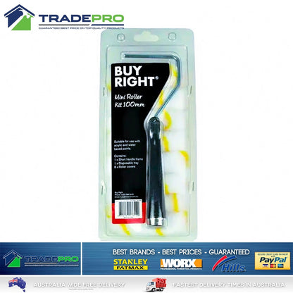 Mini Paint Roller Frame Set 10pc 100mm 4" Microfibre Sleeve & Roller Frame