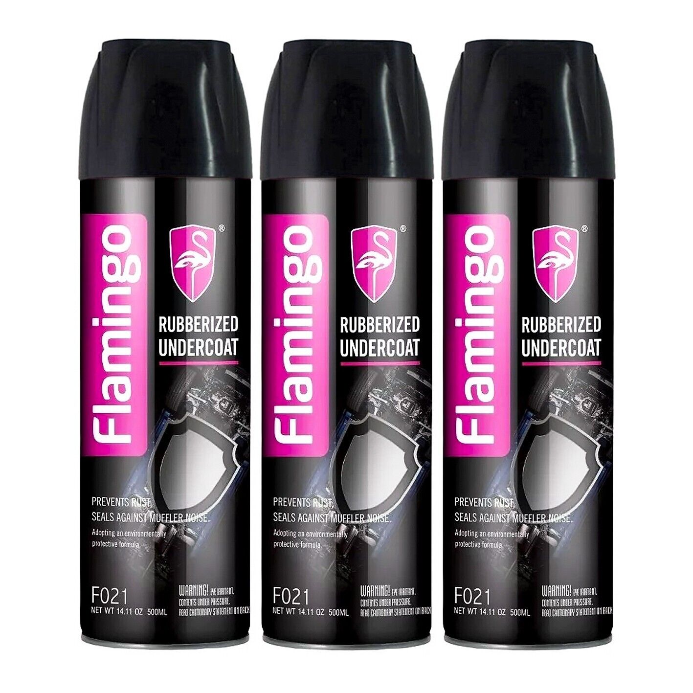 3x Rubberised Undercoat Spray 500ml Black Car Auto Boat Rust Stop Flamingo