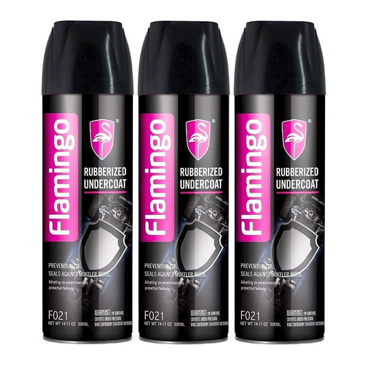 3x Rubberised Undercoat Spray 500ml Black Car Auto Boat Rust Stop Flamingo