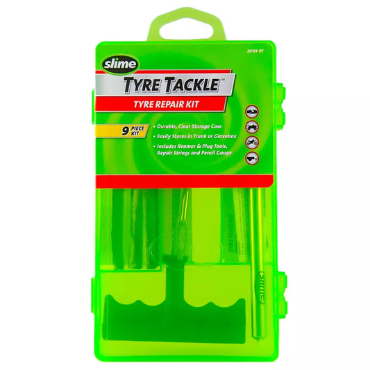 SLIME Bike Car Tyre Tire Puncture Repair Solution Kit 9pc with Gauge & Plugs PRO