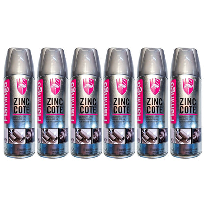 6x Spray Paint Zinc Coat 450ml Cold Gal Silver Rust Stop Aero Flamingo