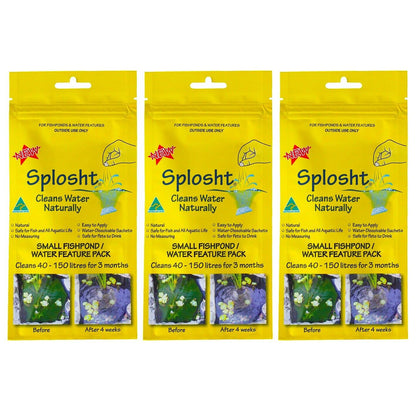 3x Splosht Fish Pond Natural Water Feature Cleaner 150L Algae Clear Aquarium PRO