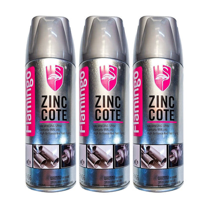 3x Spray Paint Zinc Coat 450ml Cold Gal Silver Rust Stop Aero Flamingo
