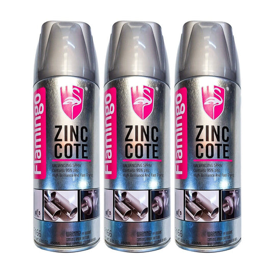3x Spray Paint Zinc Coat 450ml Cold Gal Silver Rust Stop Aero Flamingo
