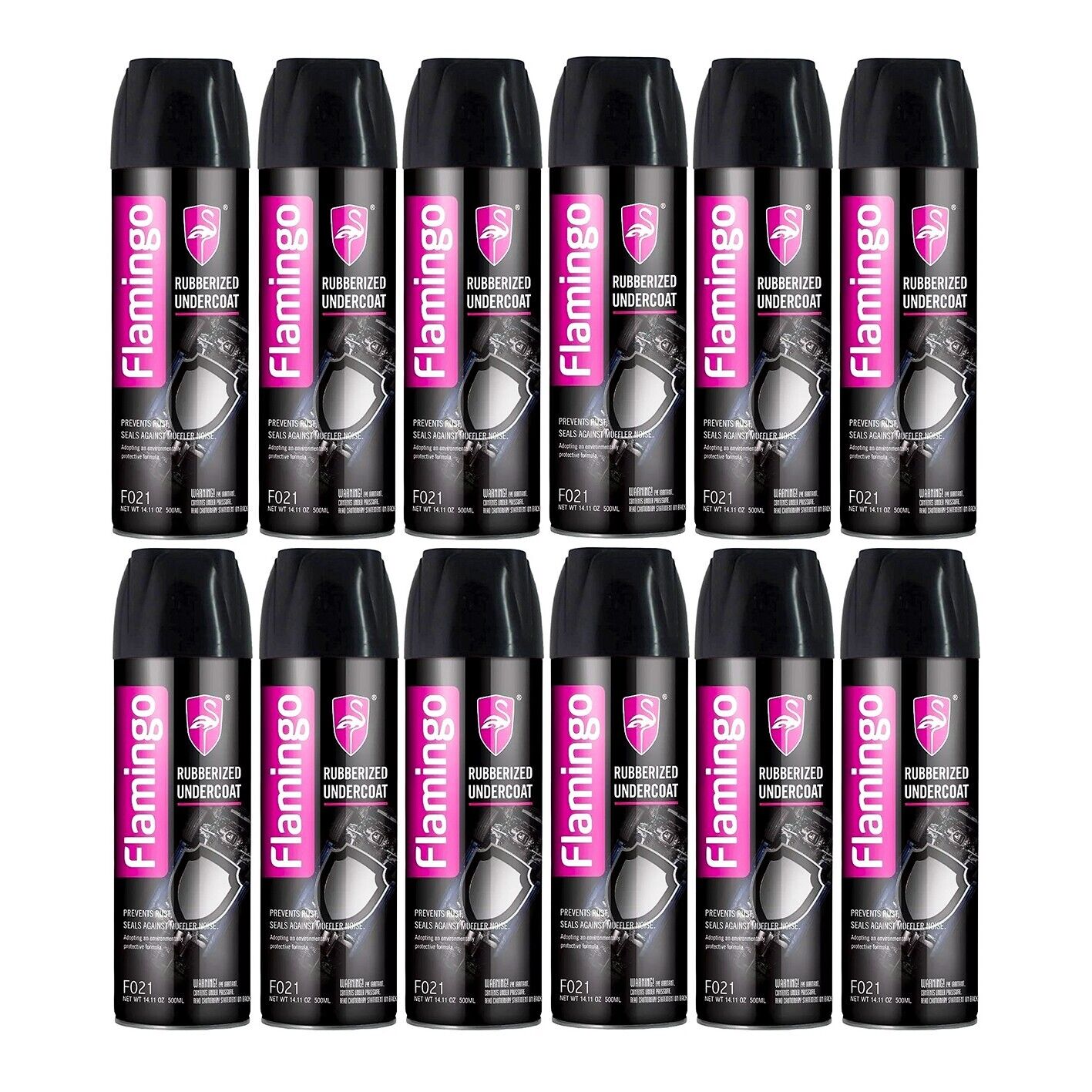 12x Rubberised Undercoat Spray 500ml Black Car Auto Boat Rust Stop Flamingo