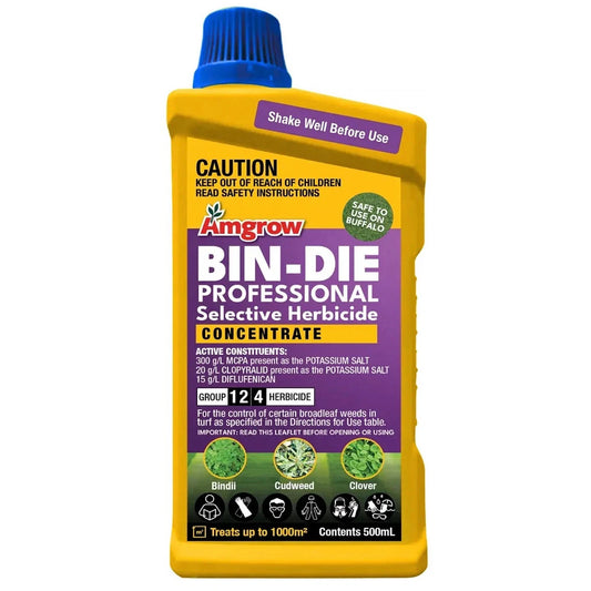 Amgrow Bin-Die Selective Lawn Weeder 500ml Clover Oxalis Bindi Weed Killer
