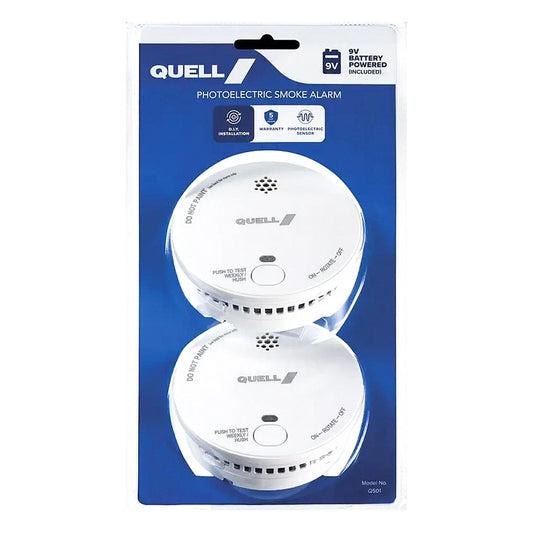Smoke Alarm Fire Detector Twin Pack Quell® Photoelectric Intelligent 9V Kitchen