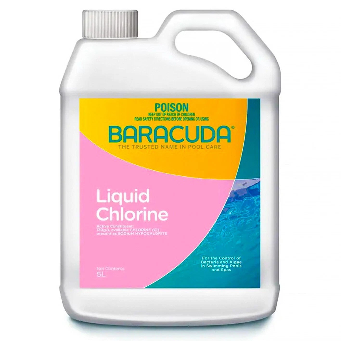 Pool Chlorine 5L Baracuda Strength Liquid Controls Algae Bacteria Fast Sanitiser