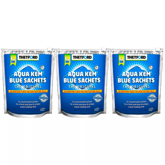 3x Thetford Aqua Kem Concentrated Toilet Sachets 15 Pack Blue Original ComChem