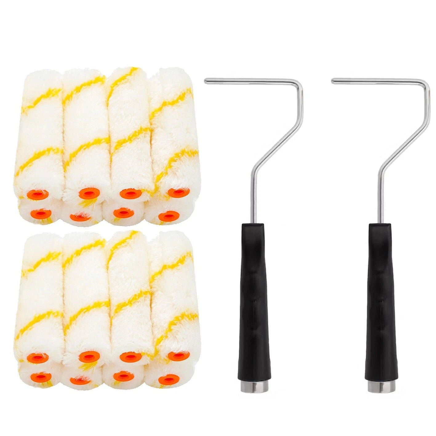 2x Mini Paint Roller Frame Set 10pc 100mm 4" Microfibre Sleeve & Roller Frame
