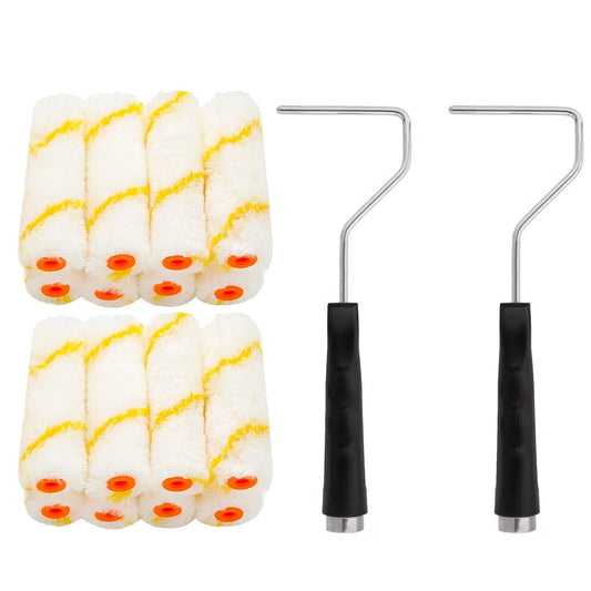 2x Mini Paint Roller Frame Set 10pc 100mm 4" Microfibre Sleeve & Roller Frame