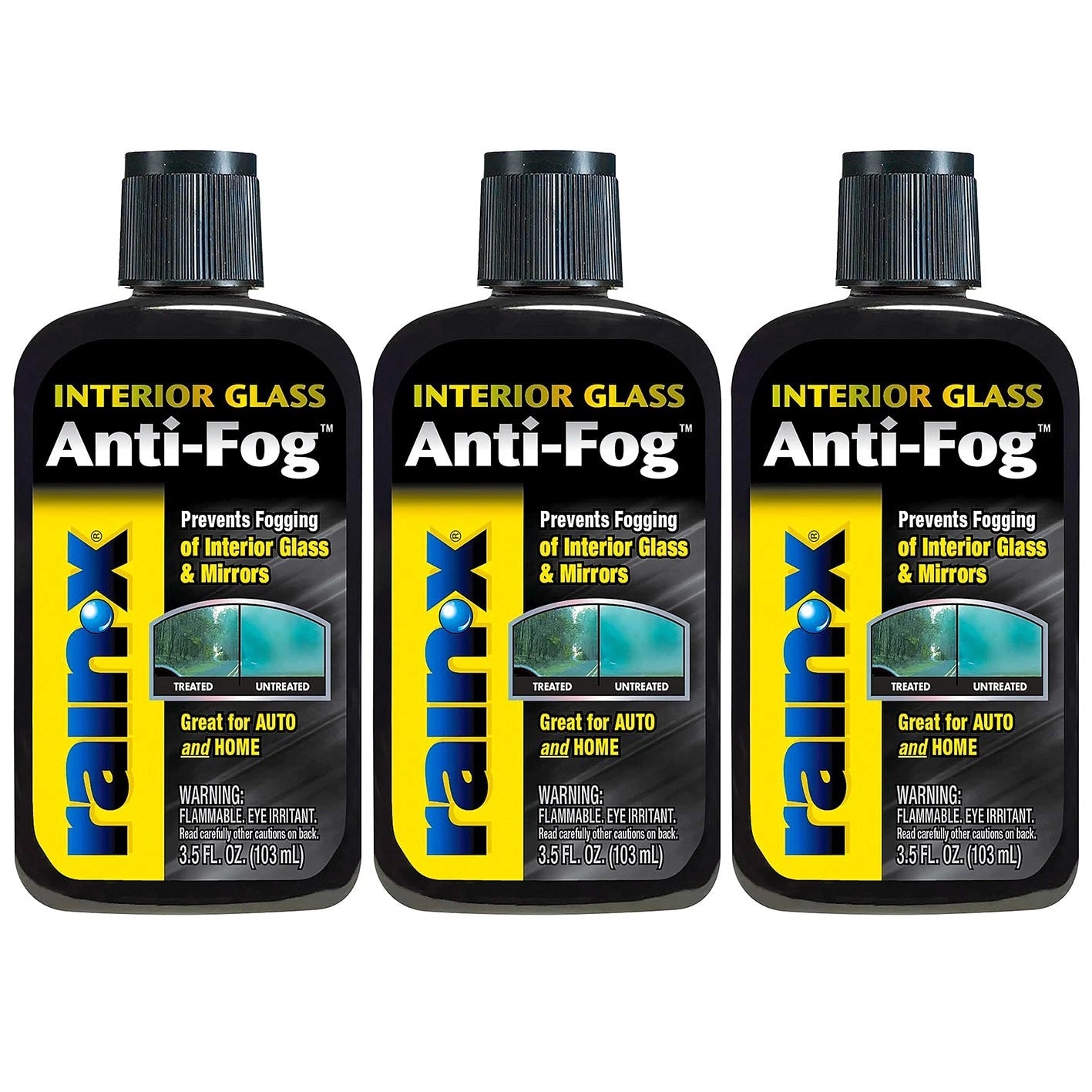 3x RainX Anti Fog Interior Glass Treatment 103ml Automotive Home Bathroom Mirror