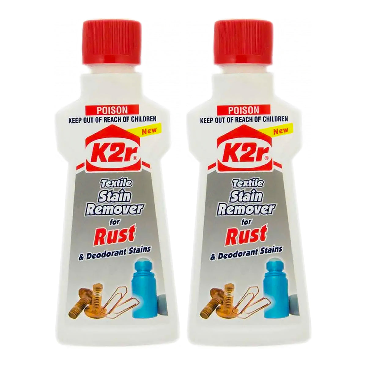 2x K2R Textile Stain Remover For Rust Deodorant Stain Clothes Fabric Carpet 50ml