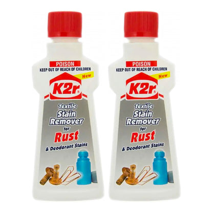 2x K2R Textile Stain Remover For Rust Deodorant Stain Clothes Fabric Carpet 50ml