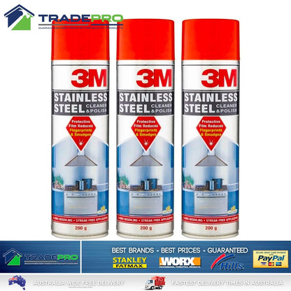 3x 3M Stainless Steel Cleaner & Polish 200g reduces fingerprints and smudges