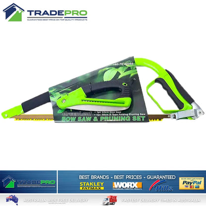 Bow Saw 525mm & 390mm Pruning Saw Combo Kit Bowsaw Quality Carbon Steel Blade