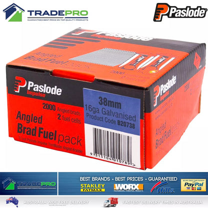 Paslode Genuine Impulse Trimmaster 38mm 2000 16 Gauge Angled Nails & 2x Gas