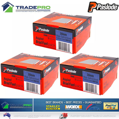 3x Paslode Genuine Impulse Trimmaster 38mm 2000 16 Gauge Angled Nails & 2x Gas