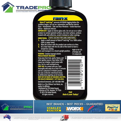 RainX Anti Fog Interior Glass Treatment 103ml Automotive Home Bathroom Mirrors