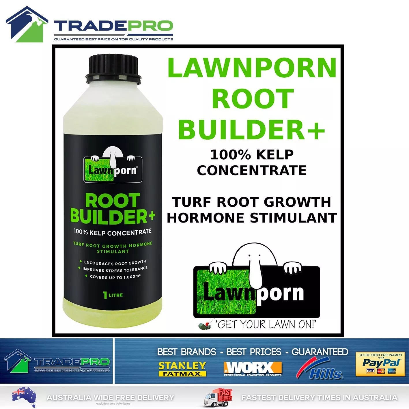 2x Lawnporn Root Builder+ 1L PRO Concentrate Lawn Turf Garden Grow Root Enhancer