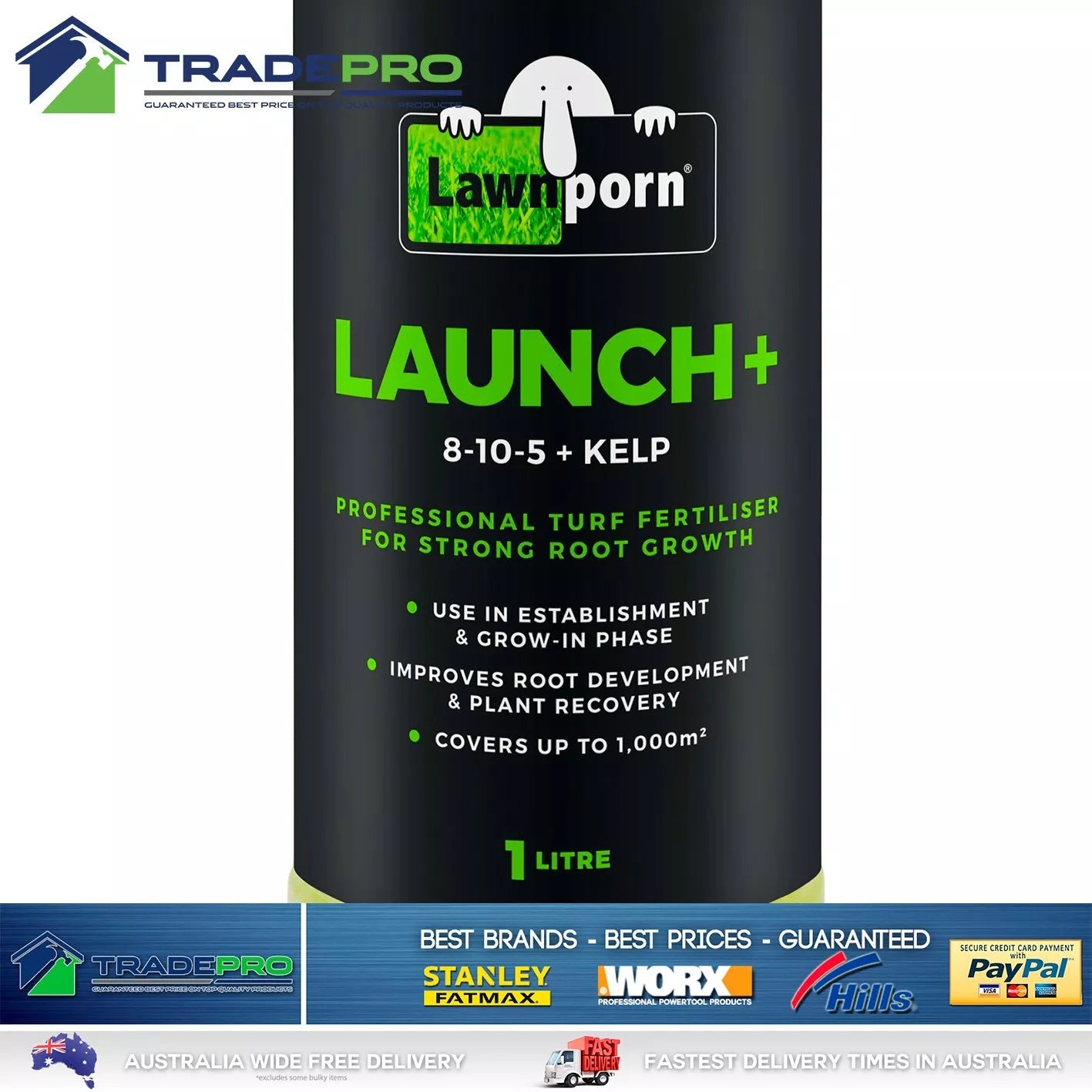 2x Lawnporn Launch Fertiliser 1L Concentrate Kelp Turf Garden Grow Root Enhancer
