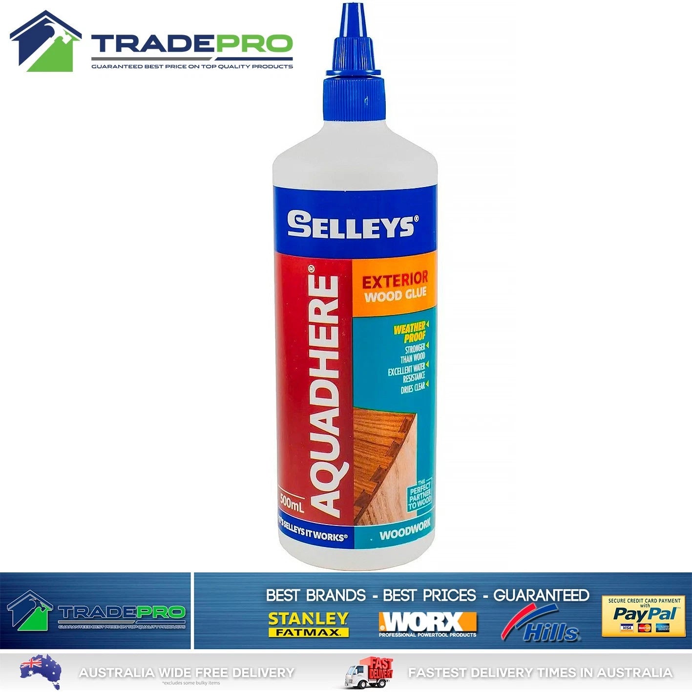 Selleys Wood Glue 500mL Aquadhere PVA Woodwork Exterior Bond Tite Adhesive Clear