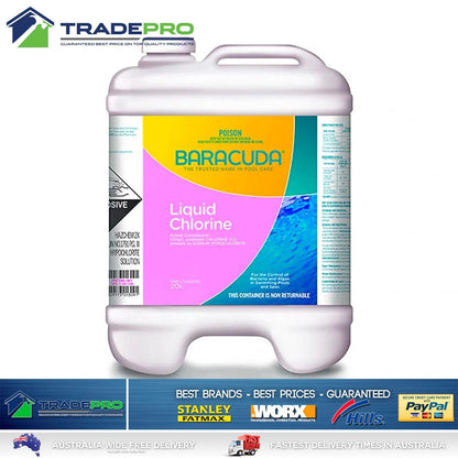Pool Chlorine 20L Baracuda Strength Liquid Controls Algae Bacteria Sanitiser