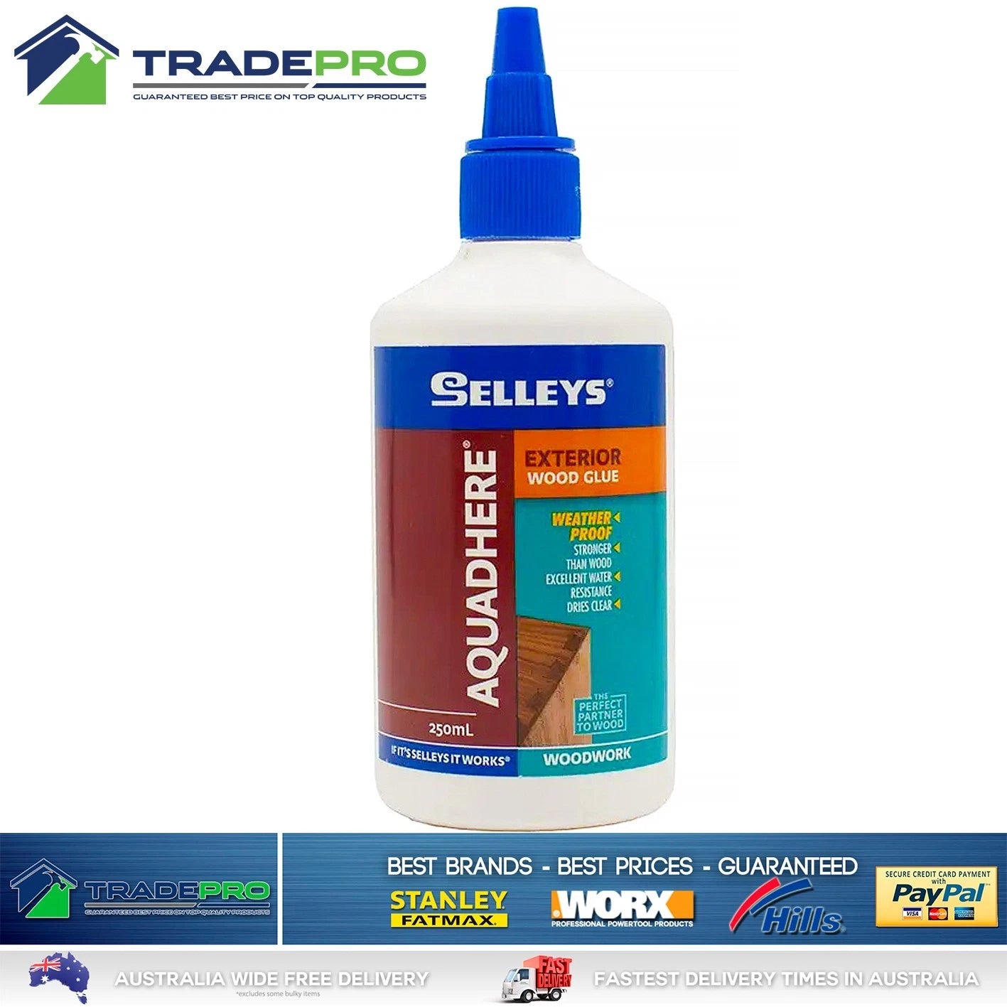 Selleys Wood Glue 250mL Aquadhere PVA Woodwork Exterior Bond Tite Adhesive Clear