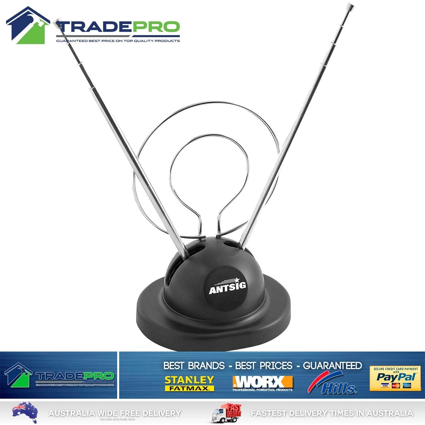 Antenna Indoor TV Rabbit Ears VHF & FM Antsig by Arlec Bunny Ear Reception