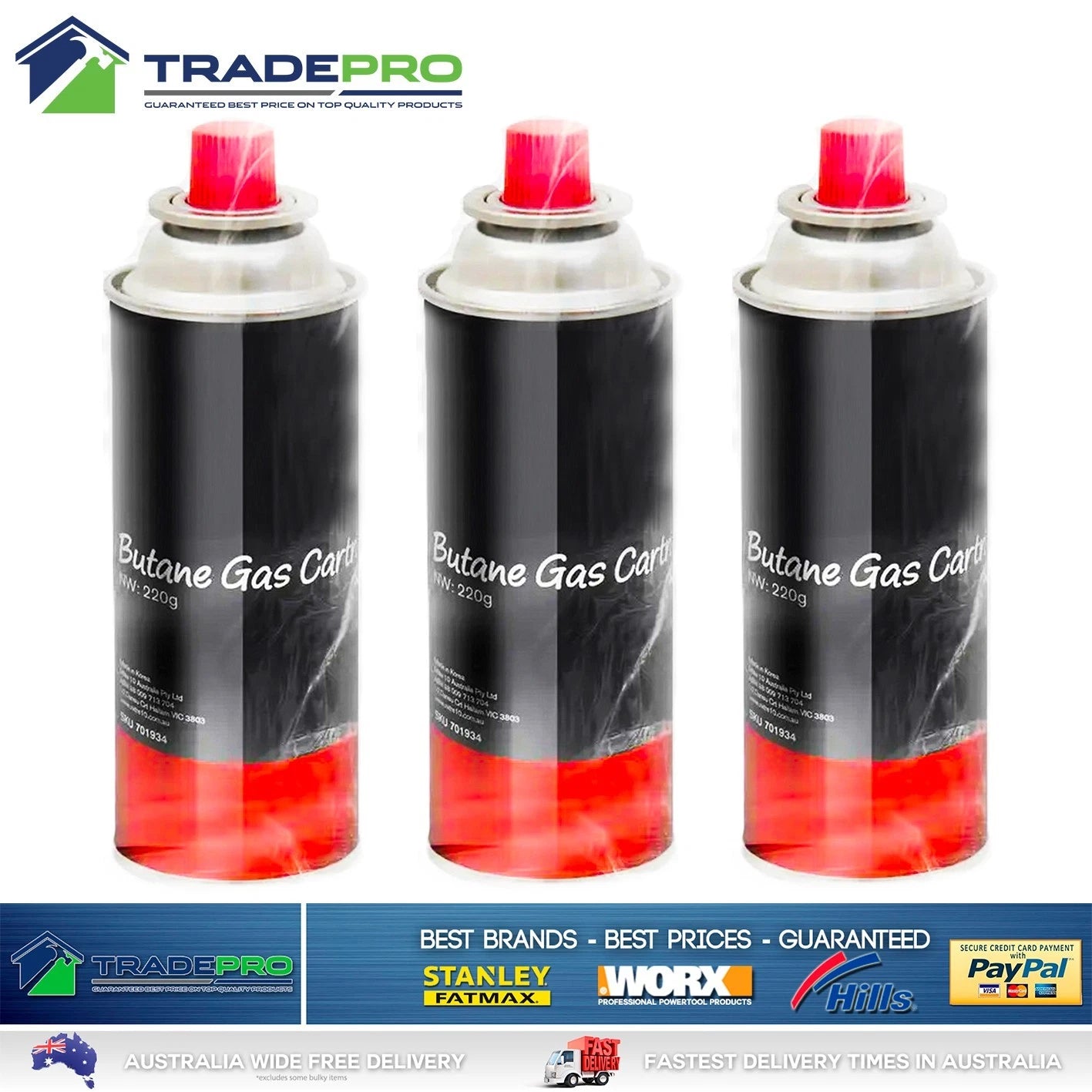 Butane Gas Cartridges 3x 220g Rim Vent Safety Portable BBQ For Gasmate Primus